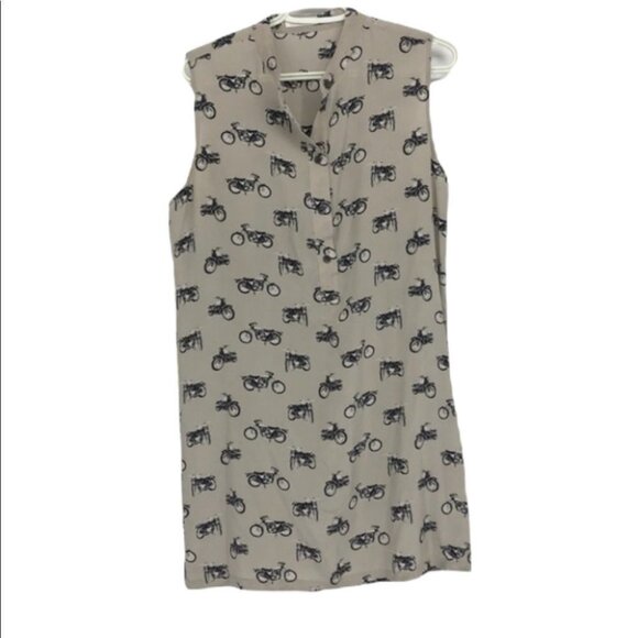 Equipment Ryder Silk Motorcycle print sleeveless shirt dress  small tan black - Picture 1 of 16